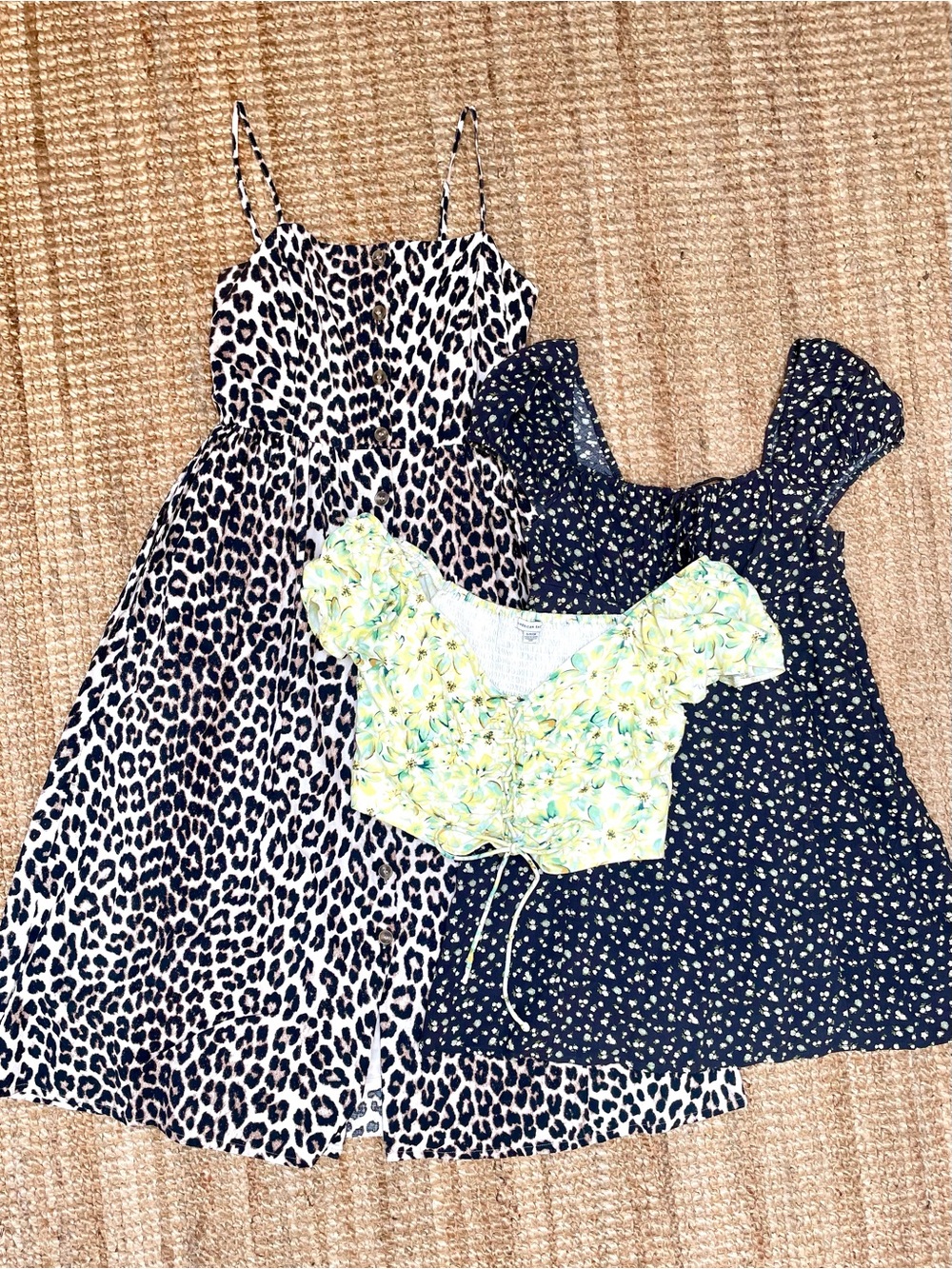 Sz Small A&E H&M Summer Bundle Linen Leopard Midi Dress Floral Sundress Crop Top
